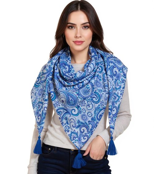 ZWILLINGSHERZ Classic Paisley Triangular Scarf with All-Over Pattern and Tassels, Fashion Scarf 3014D-0107-84 Blue