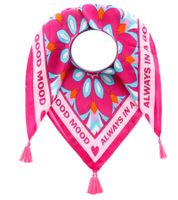 ZWILLINGSHERZ Always in a good mood square scarf with statement print and ornaments, fashion scarf 3016Q-0209-6, pink/turquoise/multicolored ZWILLINGSHERZ Always in a good mood square scarf with statement print and ornaments, fashion scarf 3016Q-0209-6, pink/turquoise/multicolored