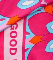 ZWILLINGSHERZ Always in a good mood square scarf with statement print and ornaments, fashion scarf 3016Q-0209-6, pink/turquoise/multicolored ZWILLINGSHERZ Always in a good mood square scarf with statement print and ornaments, fashion scarf 3016Q-0209-6, pink/turquoise/multicolored
