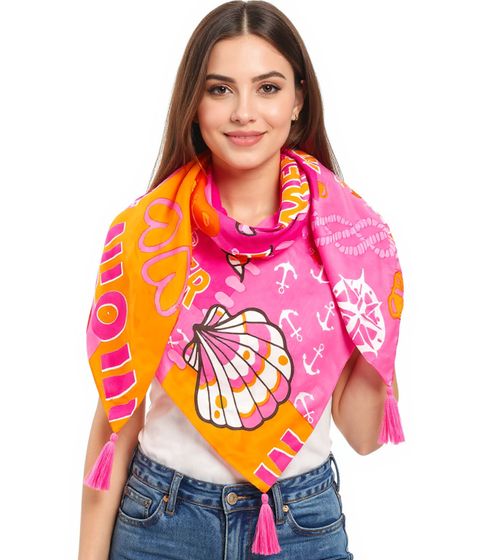 ZWILLINGSHERZ Sea Anchor Mix Triangular Scarf in a Maritime Design and Statement Print Fashion Scarf 30021-4 Pink/Orange/Multicolored