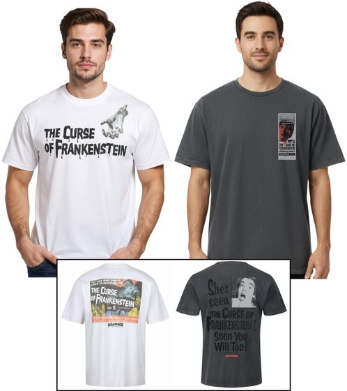RE:COVERED X HAMMER Horror Herren T-Shirt Curse of Frankenstein Baumwoll-Shirt mit großem Rückenprint Rundhals-Shirt RCSTC1 in Weiß oder Schwarz