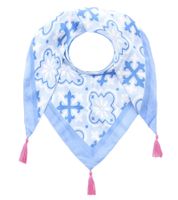 ZWILLINGSHERZ Antique Triangular Scarf with Ornaments and Fringes, Fashion Scarf 3014D-3010-87, Blue/Pink/White ZWILLINGSHERZ Antique Triangular Scarf with Ornaments and Fringes, Fashion Scarf 3014D-3010-87, Blue/Pink/White