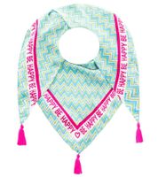 ZWILLINGSHERZ Zigzag Triangle Scarf with Zigzag Pattern and Be Happy Print, Fashion Scarf 3014D-0204-88 Turquoise/Green/Pink ZWILLINGSHERZ Zigzag Triangle Scarf with Zigzag Pattern and Be Happy Print, Fashion Scarf 3014D-0204-88 Turquoise/Green/Pink