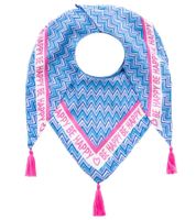 ZWILLINGSHERZ Zigzag Triangle Scarf with Zigzag Pattern and Be Happy Print, Fashion Scarf 3014D-0204-87, Blue/Pink/White ZWILLINGSHERZ Zigzag Triangle Scarf with Zigzag Pattern and Be Happy Print, Fashion Scarf 3014D-0204-87, Blue/Pink/White