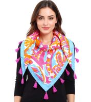 ZWILLINGSHERZ Unique Paisley Triangular Scarf with Graphic Flowers and Tassels, Fashion Scarf 3014D-3010-100 Pink/Blue/Multicolored ZWILLINGSHERZ Unique Paisley Triangular Scarf with Graphic Flowers and Tassels, Fashion Scarf 3014D-3010-100 Pink/Blue/Multicolored