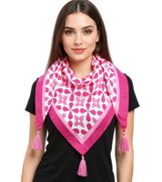 ZWILLINGSHERZ Graphic Triangular Scarf with Graphic Flowers and Tassels, Fashion Scarf 3014D-3010-4 Pink/White ZWILLINGSHERZ Graphic Triangular Scarf with Graphic Flowers and Tassels, Fashion Scarf 3014D-3010-4 Pink/White