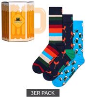 9 paia di calzini in cotone Happy Socks in confezione regalo "Polar Edition" con orsi polari, pinguini e balene in blu/blu navy/nero o "Sausage & Beer" con salsiccia, birra e righe in blu/blu navy/rosso