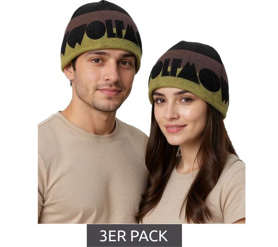 Wolfmother Beanie, 3-Pack Value Pack, Cozy Hat, Stylish Knitted Beanie, Fan Merchandise, KC109932WLM, Black/Gray/Yellow