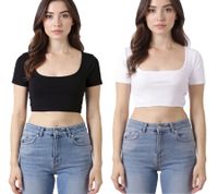 ZEGY Women's Crop Top, Ribbed Cotton Shirt, Simple T-Shirt, 1084, Black or White ZEGY Women's Crop Top, Ribbed Cotton Shirt, Simple T-Shirt, 1084, Black or White