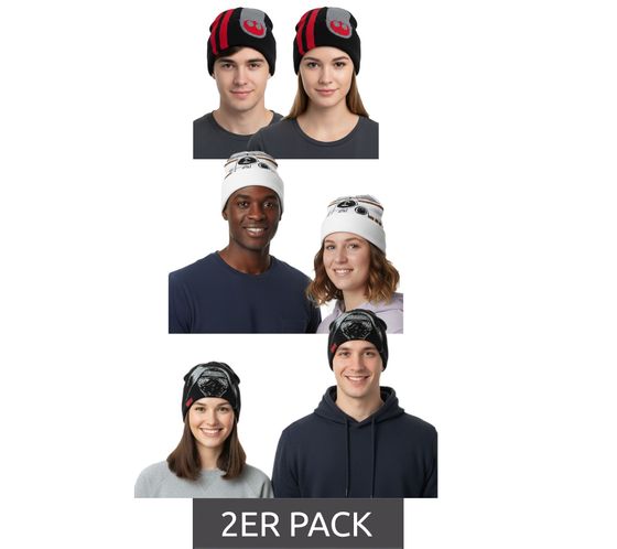 Star Wars Beanie Value Pack of 2 for Men or Women. Knitted Hat in One Size. Fan Item. Winter Hat in Black or White.