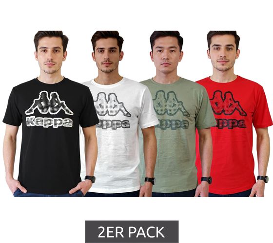 2-pack Kappa men's cotton shirt with large logo, round neck, short-sleeved, Oeko-Tex 100 certified T-shirt 7085/8191, black, green, white, or red