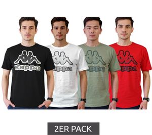 2er Sparpack Kappa Herren Baumwoll-Shirt mit großem Logo Rundhals-Shirt Kurzarm-Shirt T-Shirt Oeko-Tex 100 zertifiziert 7085/8191 Schwarz, Grün, Weiß oder Rot