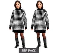 Lot de 2 robes en maille à motif pied-de-poule pour femme, mini-robe à manches longues et col montant, 914658, noir/blanc Lot de 2 robes en maille à motif pied-de-poule pour femme, mini-robe à manches longues et col montant, 914658, noir/blanc