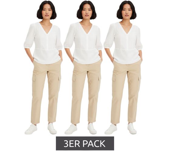 Pack of 3 Women's Blouses Made of a Fine Viscose Blend, Summer Shirt with 3/4 Sleeves, Value Pack 696075 White