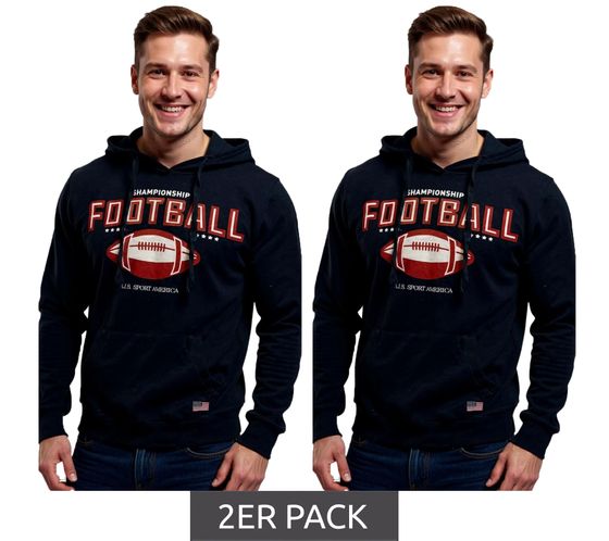 2-Pack U.S. SPORT AMERICA Men's Hoodie with Hood and Large Lettering, Cotton Hoodie, Summer Pullover, Casual Hoodie, Blue
