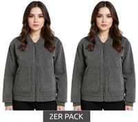 Pack de 2: Chaqueta bomber de mezcla de lana con bolsillos de parche para mujer, chaqueta de transición 952374 gris Pack de 2: Chaqueta bomber de mezcla de lana con bolsillos de parche para mujer, chaqueta de transición 952374 gris