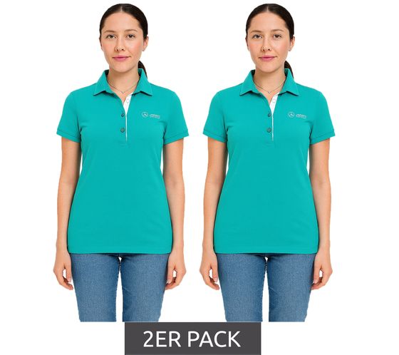2-Pack Value Pack Mercedes-Benz AMG Petronas F1 MAPF1 Polo Women's Cotton Shirt Polo Shirt with Team Logos and Color Accents Short-Sleeved Shirt 701227044 002 Turquoise-Green