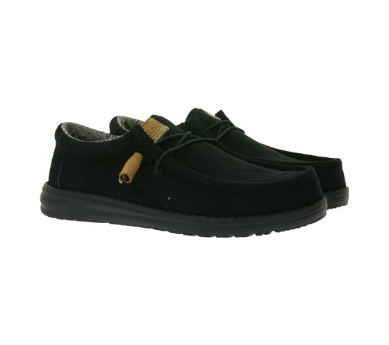 HEY DUDE Wally Corduroy Damen Schlupf-Schuhe im Mokassin-Style mit Wechselfußbett und Echtleder 40163-001 Schwarz