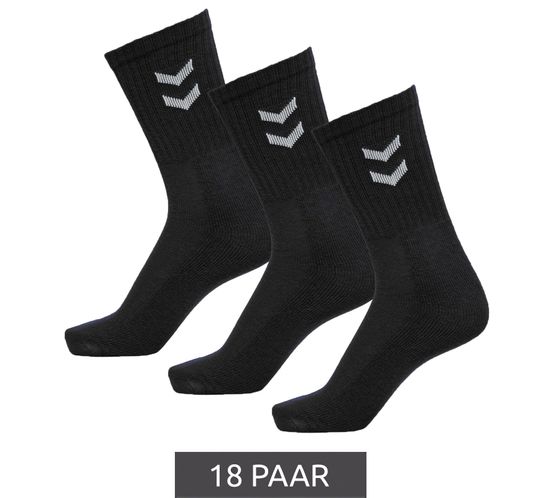 18 pairs of hummel Basic Women's Crew Socks with Contrast Chevrons, Children's Cotton Socks, Sports Socks, 022030-2001, Black