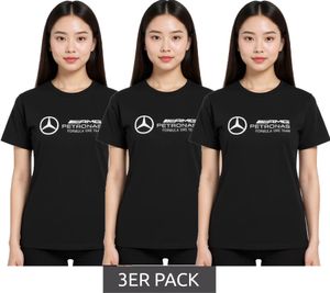 3-pack Mercedes-Benz AMG Petronas F1 MAPF Women's T-Shirt, Cotton T-Shirt with Large Logo, Short-Sleeved Shirt, 701227045 001 Black