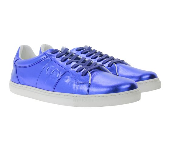 PHINOMEN Herren Sneaker Handarbeit Made in Portugal mit auffallendem Glanzeffekt Echtleder-Schuhe Blau