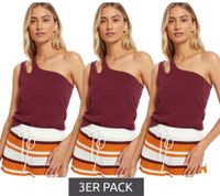 3er Sparpack nachhaltiges Damen Sommer-Top asymmetrisches Freizeit-Top Baumwoll-Shirt 979632 Weinrot