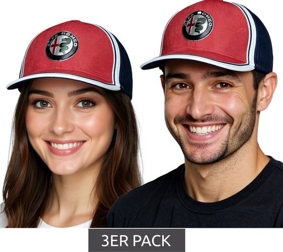 3er Sparpack ALFA ROMEO Base-Cap für Damen oder Herren mit Logo-auf der Front Baumwoll-Cap AFRCPF52 Dunkelblau/Rot/Weiß