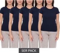 5er Sparpack WORXWEAR Damen T-Shirt modisches Rundhals-Shirt mit 180gsm Kurzarm-Shirt Navy