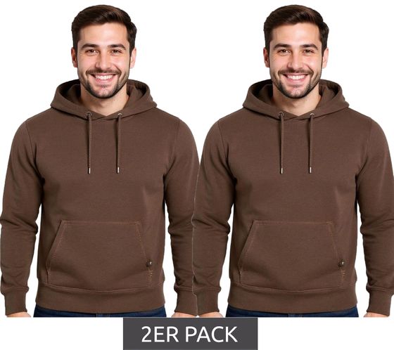 2er Sparpack Herren Hoodie Kapuzen-Pullover Basic-Pullover moderner Baumwoll-Pullover Sweater Große Größen Braun