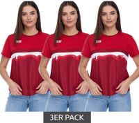 3er Sparpack Outfitter OCEAN FABRICS TAHI Damen nachhaltiges Training-Shirt mit Mesh-Einsätzen Fitness-Shirt Kurzarm-Shirt OUT-W-1021-OTW-34 Rot
