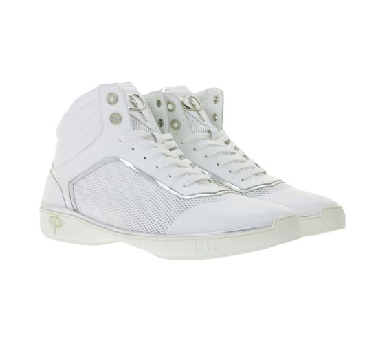 PHINOMEN Damen und Herren Luxus Sneaker Made in Italien Handarbeit Echtleder-Schuhe Weiß/Silber