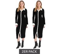 Confezione da 2 abiti midi in maglia da donna, abito a maniche lunghe con scollo a V, abito in maglia, 969584, nero Confezione da 2 abiti midi in maglia da donna, abito a maniche lunghe con scollo a V, abito in maglia, 969584, nero