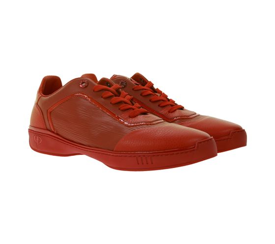 PHINOMEN Herren und Damen Sneaker Handarbeit Made in Italien mit Saffiano-Optik Echtleder-Schuhe Rot