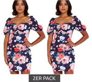 2-Pack Women's Summer Dress with All-Over Floral Print, Mini Dress with Puff Sleeves, Casual Dress 931070 Blue/Multicolored