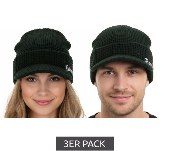 3-pack RAMONES unisex beanie with Ramones logo and NY Punk Rock lettering. Peaked beanie, leisure hat, value pack, black/pink/white.