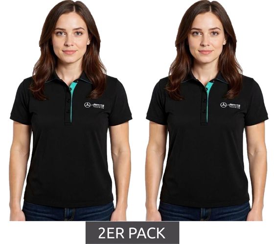 2er Sparpack Mercedes-Benz AMG Petronas F1 MAPF1 Polo Damen Baumwoll-Shirt Polo-Shirt mit Team-Logos und farblichen Akzenten Kurzarm-Shirt 701227044 001 Schwarz