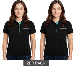 Pack de 2 polos Mercedes-Benz AMG Petronas F1 MAPF1 de algodón para mujer, con logotipos del equipo y detalles de color, manga corta, 701227044 001, negro