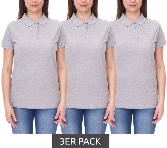 3er Sparpack SANTINO Mika Damen Polo-Shirt aus Bio-Baumwolle Polo-Hemd mit 4er Knopfleiste Kurzarm-Shirt meliert 210 gr/m2 Grau