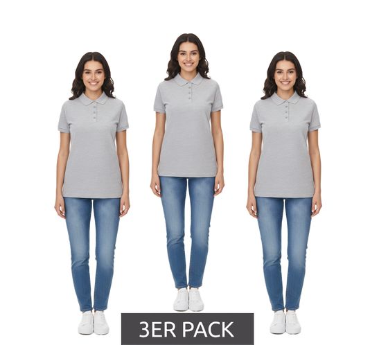 Polo SANTINO Mika Femme, Lot de 3, Coton Bio, Patte de boutonnage 4 boutons, Manches courtes, Chiné, 210 g/m², Gris