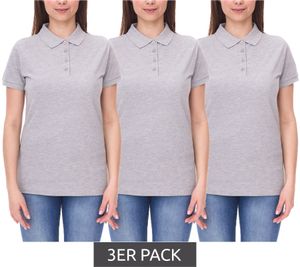 Polo da donna SANTINO Mika, confezione da 3, in cotone biologico, con abbottonatura a 4 bottoni, a maniche corte, mélange, 210 g/m², grigio