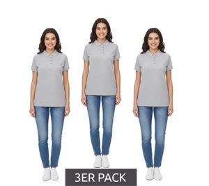 Polo SANTINO Mika Femme, Lot de 3, Coton Bio, Patte de boutonnage 4 boutons, Manches courtes, Chiné, 210 g/m², Gris