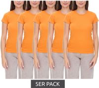 5er Sparpack WORXWEAR Damen T-Shirt modisches Rundhals-Shirt mit 180gsm Kurzarm-Shirt Orange