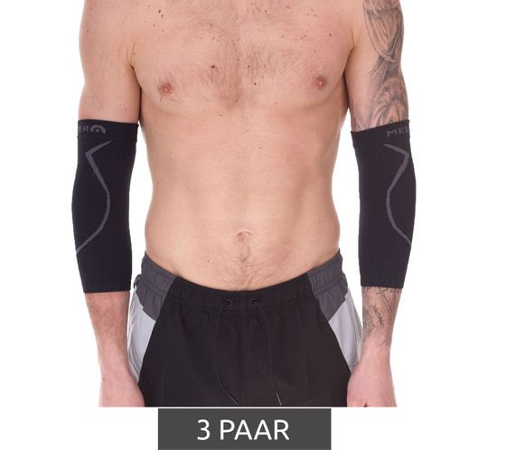 3 Pairs of megmeister Elbow Compression Sleeves and Leg Warmers 23-32 mmHg Elbow Warmers MER002 Black/Gray