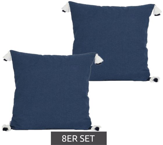 Set of 8 andas sustainable cushion covers with zippers, cotton cushions with pompom details, 50x50cm, home decoration, 86249208, blue
