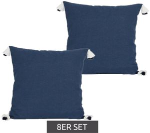 8er Set Sparpack andas nachhaltige Kissenhülle mit Reißverschluss Baumwoll-Kissen mit Bommel-Details 50x50cm Wohn-Dekoration 86249208 Blau