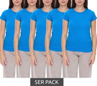 5er Sparpack WORXWEAR Damen T-Shirt modisches Rundhals-Shirt mit 180gsm Kurzarm-Shirt Blau