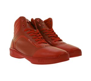 PHINOMEN Herren und Damen High Top Sneaker Handarbeit Made in Italien mit Saffiano-Optik Echtleder-Schuhe Rot