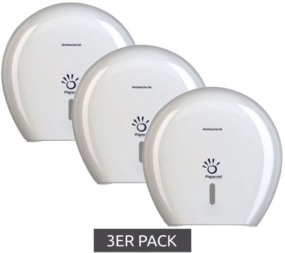 3er Pack Papernet Toilettenpapierspender Antibakterieller Spender für Maxi Jumborollen Toilettenpapier mit Defend Tech Technologie Sparpack 416146 Weiß