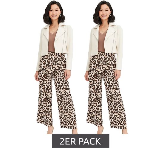 2er Sparpack stylische Damen Hose mit weitem Bein und Leopardenmuster Alltags-Hose 943644 Schwarz/Beige