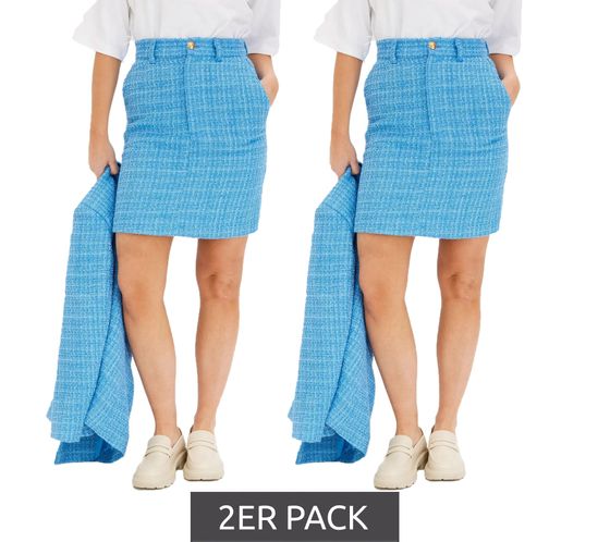 2er Sparpack Damen Boucle Mini-Rock stylischer Strick-Rock mit Silber-Akzenten 960601 Brilliantblau